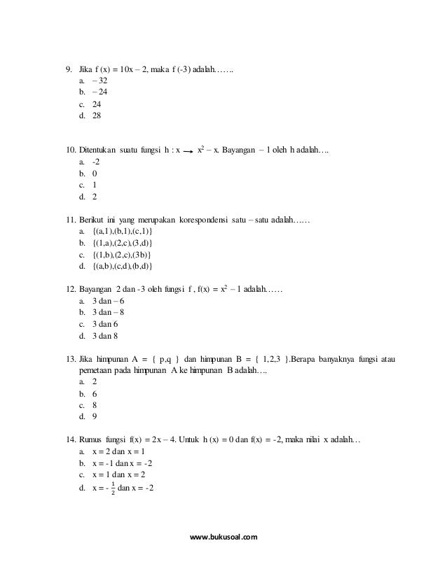 Contoh Soal Latihan Matematika Relasi Dan Fungsi Kelas 8 Smp