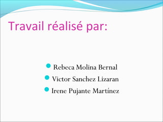 Travail réalisé par:
Rebeca Molina Bernal
Victor Sanchez Lizaran
Irene Pujante Martínez
 