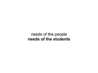 human-centered approach
learner-centered teaching
designer’s toolkit
teacher’s instructional practices
needs of the people
needs of the students
possibilities of technology
possibilities of educational technology
requirements for business success
requirements for meeting learning objectives
 