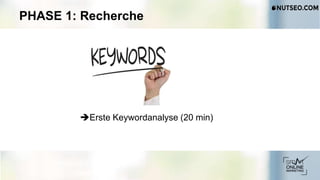 PHASE 1: Recherche
Erste Keywordanalyse (20 min)
 