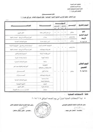 جداول التعليم الفنى صناعى 3 سنوات