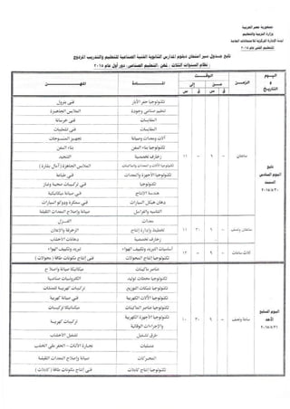 جداول التعليم الفنى صناعى 3 سنوات