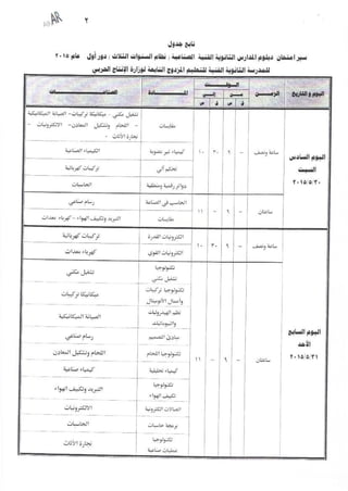 جداول التعليم الفنى صناعى 3 سنوات
