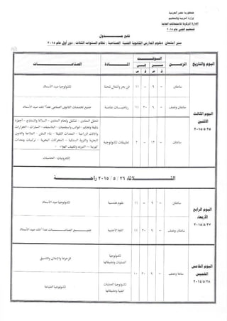 جداول التعليم الفنى صناعى 3 سنوات