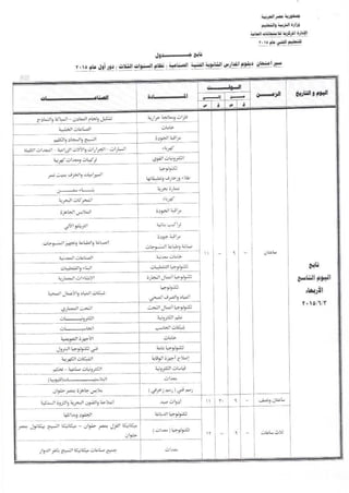 جداول التعليم الفنى صناعى 3 سنوات