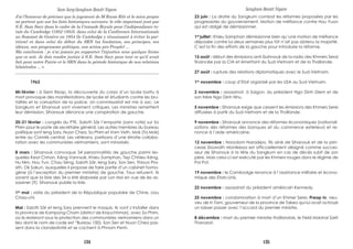 J'ai l'honneur de préciser que le jugement de M Ruom Ritt et le mien propre
ne portent que sur les faits historiques suivants: le rôle important joué par
S.E. Sam Sary dans le cadre de la Croisade Royale pour l’indépendance to-
tale du Cambodge (1952-1953), dans celui de la Conférence Internationale
au Sommet de Genève en 1954 (le Cambodge y réussissant à éviter la par-
tition) et dans celui du début du SRN (sa fondation, ses principes, ses
idéaux, son programme politique, son action pro-Peuple) ...
Ma conclusion : je n'ai jamais pu supporter l'injustice sous quelque forme
que ce soit. Je dois rendre justice à S.E. Sam Sary pour tout ce qu'il avait
fait pour notre Patrie et le SRN dans la période historique de nos relations
bilatérales ... ».
_____________________________________________________________________
1963
Mi-février : à Siem Reap, la découverte du corps d’un lycée battu à
mort provoque des manifestations de lycée et étudiants contre les bru-
talités et la corruption de la police. Un commissariat est mis à sac. Le
Sangkum et Sihanouk sont vivement critiques. Les ministres remettent
leur démission. Sihanouk dénonce une conspiration de gauche.
20-21 février : congrès du PTK. Saloth Sâr l’emporte (sans vote) sur So
Phim pour le poste de secrétaire général. Les autres membres du bureau
politique sont Ieng Sary, Nuon Chea, So Phim et Vorn Veth. Mok (Ta Mok)
entre au Comité central. Les vétérans, partisans d’une étroite collabo-
ration avec les communistes vietnamiens, sont minorisés.
8 mars : Sihanouk convoque 34 personnalités de gauche parmi les-
quelles Keat Chhon, Kéng Vannsak, Khieu Samphan, Tep Chhieu Kéng,
Hu Nim, Hou Yun, Chau Séng, Saloth Sâr, Ieng Sary, Son Sen, Thioun Pra-
sith, Ok Sakun, auxquelles il propose de faire partie d’un cabinet homo-
gène (à l’exception du premier ministre) de gauche. Tous refusent. Ils
savent que la liste des 34 a été élaborée par Lon Nol en vue de les as-
sassiner (?). Sihanouk publie la liste.
1er
mai : visite du président de la République populaire de Chine, Liou
Chao-chi.
Mai : Saloth Sâr et Ieng Sary prennent le maquis. Ils vont s’installer dans
la province de Kampong Cham (district de Krauchhmar), avec So Phim,
où ils resteront sous la protection des communistes vietnamiens dans un
lieu dont le nom de code est “Bureau 100). Son Sen et Nuon Chea pas-
sent dans la clandestinité et se cachent à Phnom Penh.
Sam Sary-Sangkum Reastr Niyum
23 juin : La droite du Sangkum combat les réformes proposées par les
progressistes du gouvernement. Motion de méfiance contre Hou Yuon
qui est obligé de démissionner.
1er
juillet : Khieu Samphan démissionne bien qu’une motion de méfiance
déposée contre lui deux semaines plus tôt n’ait pas obtenu la mojorité.
C’est la fin des efforts de la gauche pour introduire la réforme.
15 août : début des émissions anti-Siahnouk de la radio des Khmers Serai
financée par la CIA et émettant du Sud-Vietnam et de la Thaïlande.
27 août : rupture des relations diplomatiques avec le Sud-Vietnam.
1er
novembre : coup d’Etat organisé par les USA au Sud-Vietnam.
2 novembre : assassinat, à Saigon, du président Ngo Dinh Diem et de
son frère Ngo Dinh Nhu.
5 novembre : Sihanouk exige que cessent les émissions des Khmers Serei
diffusées à partir du Sud-Vietnam et de la Thaïlande.
9 novembre : Sihanouk annonce des réformes économiques (nationali-
sations des réformes des banques et du commerce extérieur) et re-
nonce à l’aide américaine.
12 novembre : Norodom Naradipo, fils ainé de Sihanouk et de la prin-
cesse Sisowath Monikessa est officciellement désigné comme succes-
seur de Sihanouk à la tête du Sangkum en cas de décès subit de son
père. Mais celui-ci est exécuté par les Khmers rouges dans le régime de
Pol Pot.
19 novembre : le Cambodge renonce à l’assistance militaire et écono-
mique des Etats-Unis.
22 novembre : assassinat du président américain Kennedy.
25 novembre : condamnation à mort d’un Khmer Serei, Preap In, neu-
veu de In Tam, gouverneur de la province de Takeo qui lui avait octroyé
un laisser passer avec l’accord du premier ministre.
8 décembre : mort du premier ministre thaïlandais, le Field Marshal Sarit
Thanarat.
Sangkum Reastr Niyum
134 135
 