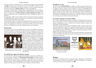 Sa police continue à pourchasser les communistes khmers qu'il qualifie de
« rouges » et qu'il accuse de conspirer contre lui. En 1967, il déclare se mo-
quer de la Constitution et des lois du royaume, et il fait exécuter sans juge-
ment des centaines de Khmers Sérei, la droite cambodgienne.
À la fin des années 1960, il entreprend un rapprochement avec les Chinois
exprimant sa vénération pour Zhou Enlai et Mao Zedong, qui savait le flat-
ter en lui disant que s'il était Chinois, il serait l'empereur de Chine. Les
Russes n'apprécient pas ce rapprochement qu'ils considèrent comme une
trahison.
En septembre 1966, il reçoit à Phnom-Penh le général de Gaulle, président
de la République française, qui y prononce un discours clairement hostile à
l'intervention américaine au Vietnam.
Au Cambodge même, de nombreux scandales financiers touchent la famille
royale et la population commence à se fatiguer de ses facéties et de ses ca-
prices. Une opposition se fait jour et le 6 janvier 1970, il se rend en France
à Grasse, officiellement pour des problèmes neuro-psychologiques.
Destitution
Le 18 mars 1970, alors que Sihanouk est en visite en URSS, le parlement
des deux chambres l’a destitué du chef de l’Etat, le général Lon Nol étant
chef du gouvernement. Immédiatement, le roi part à Pékin pour fonder un
gouvernement en exil, et se range du côté du Nord Viêt Nam espérant du
gouvernement de Hanoï de l'aide mili-
taire pour lutter contre le gouvernement
dissident du Cambodge. Le 23 mars
1970, il devient Président du FUNC
(Front uni national du Cambodge) et en
avril, à Canton il est l'initiateur de la
Conférence au sommet des peuples in-
dochinois regroupant le premier minis-
tre nord-vietnamien Pham Van Dong, le
président du Front national de libéra-
tion du Sud-Vietnam Nguyen Huu Tho
et le président Souphanouvong du Neo
Lao Haksat.
La période du règne des khmers rouges
Le 17 avril 1975 : l'Armée populaire de libération nationale du FUNC rem-
porte la victoire militaire. Le Kampuchea démocratique est fondé et Noro-
dom Sihanouk en devient le président. Cependant en avril 1976 il
démissionne et devient l’otage des Khmers rouges. En 1979, à la chute des
Khmers rouges, il fuit le Cambodge avant l’invasion vietnamienne. Le Cam-
bodge est investi par le Vietnam. Il trouve refuge en Corée du Nord.
Président en exil
En 1981 il crée le FUNCINPEC qui intègre en 1982 un gouvernement de co-
alition en exil mais reconnu par la communauté internationale, regroupant
les différents partis politiques dont les Khmers rouges et le FLNPK (partie
républicain de Son Sann). Son rôle est alors essentiellement honorifique, le
prince restant en exil à Pékin. Il se considère alors chef de la Résistance
Nationale du Cambodge (contre l'État du Cambodge placé par le Vietnam)
et Président du Kampuchea démocratique, état qui en fait n'existe plus,
mais reconnu par la communauté internationale.
Le retour au pays et nouveau règne
Le 17 juillet 1991, Sihanouk quitte la présidence du Kampuchéa démocra-
tique et de la R.N.C. pour se placer au-dessus des factions et partis poli-
tiques Cambodgiens. Les 11 membres du Conseil national suprême du
Cambodge l'élisent président.
Grâce aux accords de Paris sur le Cambodge de 1991, le pays se dote d'une
nouvelle constitution, celle d'une monarchie constitutionnelle. Il retrouve en
1993 son titre de roi. Il abdique en 2004, pour des raisons de santé. Il souffre
d'un lymphome depuis 1993. Pour se soigner, il fait de longs séjours à Pyon-
gyang (Corée du Nord) puis à Pékin.
Il laisse le trône à son avant-dernier fils, Norodom Sihamoni. Il prend alors
le titre de Roi-Père. En 2010, ses activités de monarque, bien que réduite au
minimum, continuent.
Religion
Bouddhiste, considérant que « monogamie égale monotonie », il prend plu-
sieurs épouses et leur fait de nombreux enfants. Au début de son règne, il
s'occupe aussi beaucoup du Ballet royal.
Sihanouk, Nguyen Huu Tho, Pham Van Dong,
Sophanouvong (Canton, 21-25 avril 1970) Portraits de Norodom Sihanouk
à l'aéroport de Siem Reap
Norodom
Sihanouk-
Paule
Monique Izzi
couronnement :
28 septembre 1993
au 7 octobre 2004
Norodom Sihanouk Norodom Sihanouk
262 263
 