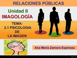 RELACIONES PÚBLICAS
Ana María Zamora Espinoza
Unidad II
IMAGOLOGÍA
TEMA:
2.1 PSICOLOGIA
DE
LA IMAGEN
 