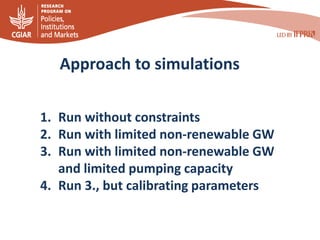 1. Run without constraints
2. Run with limited non-renewable GW
3. Run with limited non-renewable GW
and limited pumping c...
