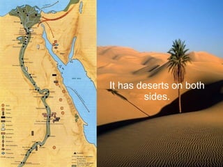 It has deserts on both
sides.
 