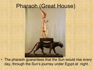 Pharaoh (Great House)
• The pharaoh guarantees that the Sun would rise every
day, through the Sun’s journey under Egypt at night.
 
