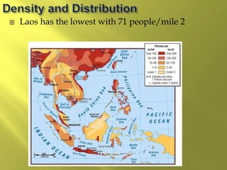  Laos has the lowest with 71 people/mile 2
 