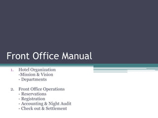 objectives and mission of front office department