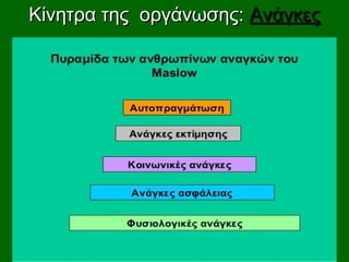Κίνητρα της οργάνωσης:Κίνητρα της οργάνωσης: ΑνάγκεςΑνάγκες
 
