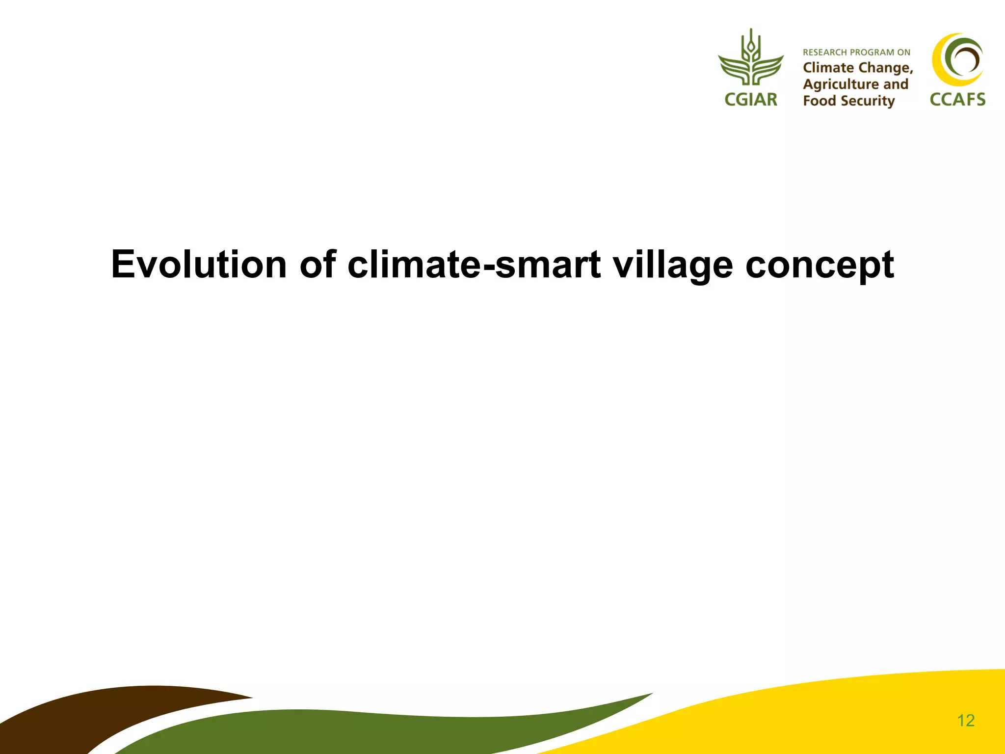 12
Evolution of climate-smart village concept
 