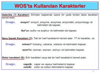 WOS’ta Kullanılan Karakterler
24
 
