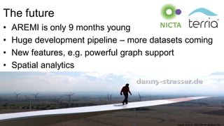 NICTA Copyright 2015
The future
• AREMI is only 9 months young
• Huge development pipeline – more datasets coming
• New features, e.g. powerful graph support
• Spatial analytics
8
Image source: http://danny-strasser.de/
 