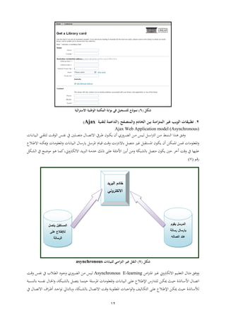 12
‫شكل‬(6)‫المكتب‬ ‫بوابة‬ ‫في‬ ‫للتسجيل‬ ‫نموذج‬‫ة‬‫الية‬‫ر‬‫الست‬ ‫الوطنية‬
0.‫بين‬ ‫امنة‬‫ز‬‫المت‬ ‫غير‬ ‫الويب‬ ‫تطبيقات‬‫الخادم‬‫والمتصفح‬(‫ل‬ ‫الداعمة‬‫تقنية‬Ajax)
Ajax Web Application model (Asynchronous)
‫ا‬‫ا‬‫ا‬‫ل‬‫ا‬ ‫ا‬ ‫ا‬‫ا‬‫ا‬‫ه‬ ‫ا‬‫ا‬‫ا‬‫ف‬‫ا‬‫ين‬ ‫ا‬‫ا‬‫ا‬‫ب‬ ‫اع‬‫ا‬‫ا‬‫ي‬‫ا‬ ‫ه‬ ‫شل‬ ‫ا‬‫ا‬‫ا‬‫ض‬‫ال‬ ‫ار‬‫ا‬‫ا‬ ‫ااس‬‫ا‬‫ا‬‫ل‬ ‫ال‬‫ا‬‫ا‬‫س‬‫ا‬‫رت‬‫ال‬ ‫ار‬‫ا‬‫ا‬‫اعت‬‫ا‬‫ا‬‫ط‬ ‫ا‬‫ا‬‫ا‬‫ط‬ ‫اة‬‫اب‬‫ا‬‫ا‬‫ق‬‫الع‬ ‫اس‬‫ا‬‫ا‬‫ف‬‫ن‬ ‫ين‬‫ا‬ ‫ا‬‫ا‬‫ا‬‫ن‬ ‫الوا‬ ‫اي‬‫ا‬‫ا‬ ‫ع‬ ‫ل‬
‫اب‬‫ا‬‫ق‬ ‫اب‬‫ا‬‫ن‬‫ةنرت‬ ‫ال‬‫ط‬ ‫اري‬‫ا‬‫غ‬ ‫ول‬ ‫ا‬‫ا‬ ‫اه‬ ‫اع‬‫ي‬‫ا‬ ‫ه‬ ‫ار‬‫ا‬‫ي‬ ‫اه‬ ‫ار‬‫ا‬ ‫ف‬ ‫ا‬ ‫ا‬ ‫اهيعع‬‫ال‬‫ا‬‫س‬ ‫اه‬ ‫ن‬ ‫ا‬‫ا‬‫ق‬‫االع‬‫ا‬‫ب‬‫اة‬ ‫اأ‬‫ا‬‫ا‬‫ميي‬ ‫ا‬ ‫ا‬‫ا‬ ‫اهيعع‬ ‫ا‬ ‫ا‬‫ن‬ ‫الوا‬ ‫ا‬‫ا‬‫س‬‫ش‬
‫اويب‬‫ل‬‫ل‬ ‫طل‬ ‫ايع‬ ‫ثت‬ ‫ه‬ ‫قب‬ ‫ين‬ ‫ععار‬‫ان‬‫ل‬‫ذ‬ ‫اإ‬‫ع‬‫ع‬ ‫اب‬‫ع‬‫ي‬ ‫األ‬ ‫ا‬ ‫ه‬ ‫ار‬‫ارت‬‫ي‬‫اةل‬ ‫ات‬‫ا‬ ‫ال‬ ‫اب‬ ‫ت‬‫اع‬‫ه‬ ‫ا‬ ‫مل‬،‫ايل‬‫ل‬‫ال‬ ‫ين‬ ‫اث‬‫ع‬‫ع‬
‫شقم‬(7)
‫شكل‬(7)‫ال‬‫للبيانات‬ ‫امني‬‫ز‬‫الت‬ ‫غير‬ ‫نقل‬asynchronous
‫ارت‬‫ا‬‫ي‬‫اةل‬ ‫اام‬‫ا‬‫ع‬‫ي‬ ‫ال‬ ‫ا‬‫ا‬‫ي‬ ‫ا‬‫ا‬‫ف‬‫ر‬ ‫ا‬ ‫ا‬‫ا‬ ‫اه‬ ‫اري‬‫ا‬‫غ‬Asynchronous E-learning‫ش‬ ‫ا‬‫ا‬‫ض‬‫ال‬ ‫ار‬‫ا‬ ‫ااس‬‫ا‬‫ل‬‫ل‬‫اعد‬‫ا‬‫ا‬‫اب‬‫ا‬‫ق‬ ‫اس‬‫ا‬‫ف‬‫ن‬ ‫ين‬ ‫اال‬‫ا‬‫ق‬‫ال‬
‫ا‬ ‫ا‬‫ا‬‫ط‬ ‫ا‬‫أل‬‫ا‬‫ا‬‫س‬‫ا‬‫ا‬‫ا‬‫ن‬ ‫الوا‬ ‫اإ‬‫ا‬‫ع‬‫ع‬ ‫االع‬‫ا‬‫ب‬‫اإل‬ ‫اتاشب‬‫ا‬‫ع‬‫ل‬ ‫ار‬‫ا‬‫ي‬‫مي‬ ‫ايف‬‫ا‬‫ا‬‫ث‬‫اعب‬‫ا‬‫س‬ ‫اه‬ ‫ا‬ ‫ا‬‫ا‬ ‫اهيعع‬ ‫ا‬‫ا‬‫ا‬ ‫ثاا‬‫ال‬‫ا‬‫ط‬ ‫ا‬‫اوب‬‫ا‬ ‫لا‬ ‫اأ‬‫ا‬ ‫نف‬ ‫ا‬‫ا‬‫حل‬‫ا‬ ،‫اويب‬‫ا‬‫ل‬‫ل‬
‫اويب‬‫ا‬‫ل‬‫ل‬ ‫ا‬‫ا‬‫ط‬ ‫اة‬ ‫اب‬‫ا‬‫ق‬ ‫اب‬‫ا‬‫اهقعع‬ ‫ا‬ ‫ا‬‫ا‬‫و‬‫اا‬‫ع‬‫ال‬ ‫لاف‬ ‫ا‬‫ا‬‫ي‬ ‫ال‬ ‫اإ‬‫ا‬‫ع‬‫ع‬ ‫االع‬‫ا‬‫ب‬‫اإل‬ ‫ار‬‫ا‬‫ي‬‫مي‬ ‫ايف‬‫ا‬‫ا‬‫ث‬ ‫ا‬ ‫ا‬‫ا‬‫س‬‫لأل‬،‫ا‬‫ا‬‫ط‬ ‫اة‬ ‫ا‬ ‫ا‬‫ا‬‫ب‬‫ه‬ ‫ات‬‫ا‬‫ا‬‫ا‬‫ع‬ ‫ا‬‫ا‬ ‫ل‬‫ين‬
‫المستقبل‬‫يتصل‬
‫لإلطالع‬‫على‬
‫الرسالة‬
‫يقوم‬ ‫المرسل‬
‫رسالة‬ ‫بارسال‬
‫اتصاله‬ ‫عند‬
‫البريد‬ ‫خادم‬
‫االلكتروني‬
 