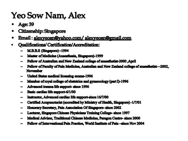 Education On Pain Management For Anesthesiologist Dr Alex Sow Nam