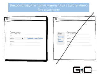 Використовуйте прямі маніпуляції замість меню
без контексту
 