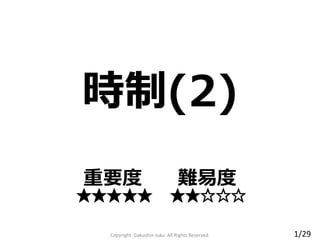 時制(2)
Copyright Gakushin-Juku All Rights Reserved.
重要度 難易度
★★★★★ ★★☆☆☆
1/29
 