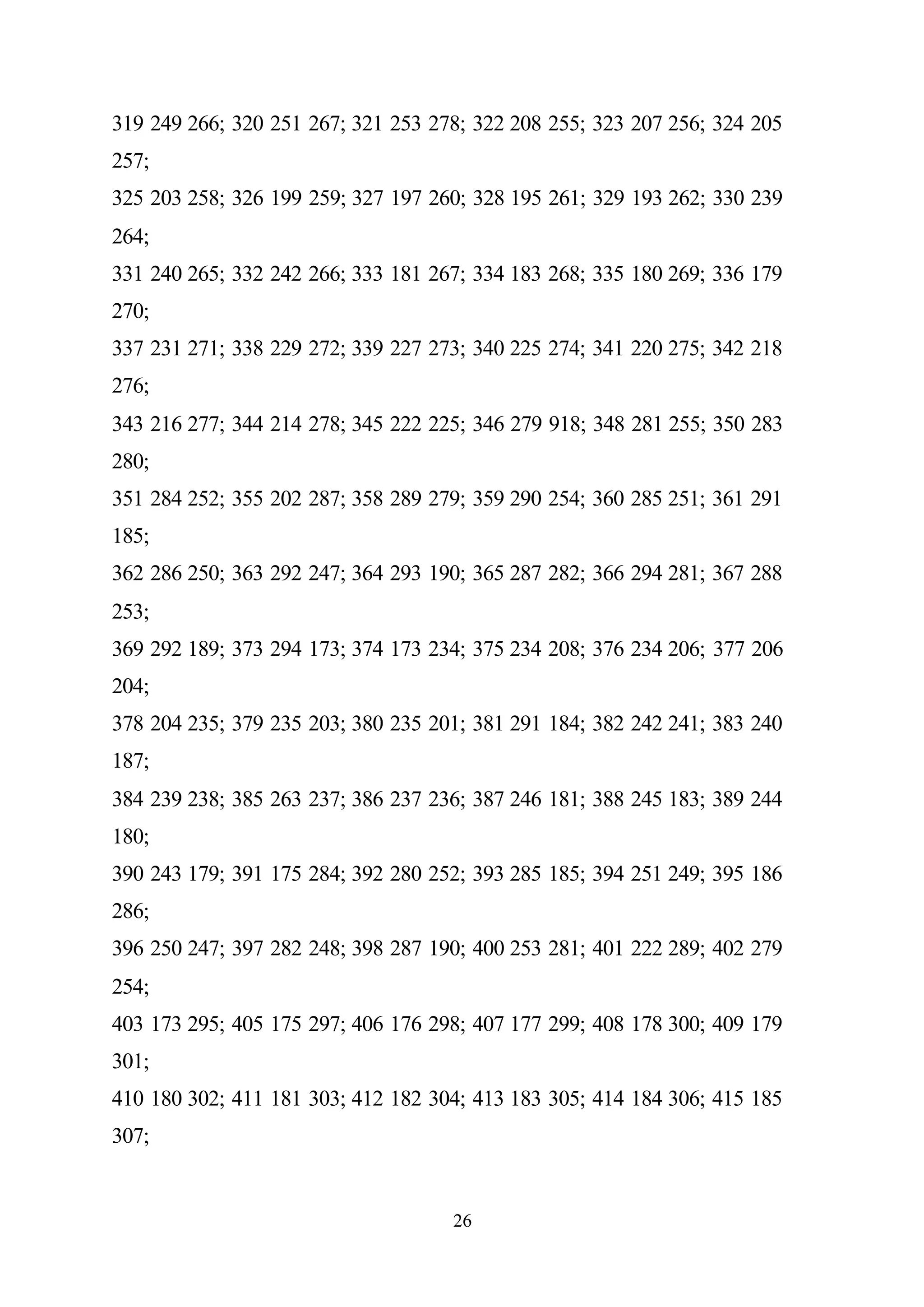 26
319 249 266; 320 251 267; 321 253 278; 322 208 255; 323 207 256; 324 205
257;
325 203 258; 326 199 259; 327 197 260; 328 195 261; 329 193 262; 330 239
264;
331 240 265; 332 242 266; 333 181 267; 334 183 268; 335 180 269; 336 179
270;
337 231 271; 338 229 272; 339 227 273; 340 225 274; 341 220 275; 342 218
276;
343 216 277; 344 214 278; 345 222 225; 346 279 918; 348 281 255; 350 283
280;
351 284 252; 355 202 287; 358 289 279; 359 290 254; 360 285 251; 361 291
185;
362 286 250; 363 292 247; 364 293 190; 365 287 282; 366 294 281; 367 288
253;
369 292 189; 373 294 173; 374 173 234; 375 234 208; 376 234 206; 377 206
204;
378 204 235; 379 235 203; 380 235 201; 381 291 184; 382 242 241; 383 240
187;
384 239 238; 385 263 237; 386 237 236; 387 246 181; 388 245 183; 389 244
180;
390 243 179; 391 175 284; 392 280 252; 393 285 185; 394 251 249; 395 186
286;
396 250 247; 397 282 248; 398 287 190; 400 253 281; 401 222 289; 402 279
254;
403 173 295; 405 175 297; 406 176 298; 407 177 299; 408 178 300; 409 179
301;
410 180 302; 411 181 303; 412 182 304; 413 183 305; 414 184 306; 415 185
307;
 