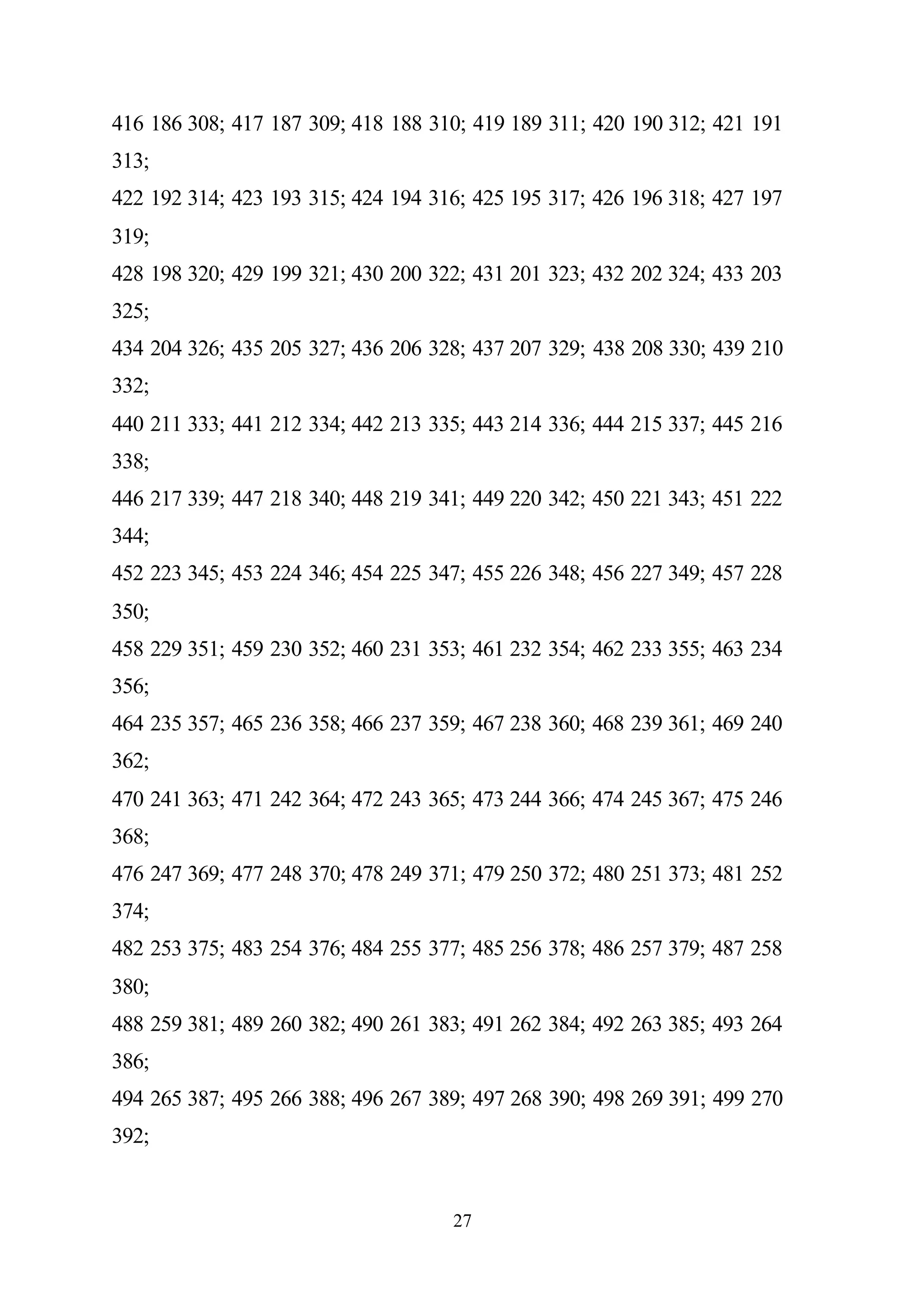27
416 186 308; 417 187 309; 418 188 310; 419 189 311; 420 190 312; 421 191
313;
422 192 314; 423 193 315; 424 194 316; 425 195 317; 426 196 318; 427 197
319;
428 198 320; 429 199 321; 430 200 322; 431 201 323; 432 202 324; 433 203
325;
434 204 326; 435 205 327; 436 206 328; 437 207 329; 438 208 330; 439 210
332;
440 211 333; 441 212 334; 442 213 335; 443 214 336; 444 215 337; 445 216
338;
446 217 339; 447 218 340; 448 219 341; 449 220 342; 450 221 343; 451 222
344;
452 223 345; 453 224 346; 454 225 347; 455 226 348; 456 227 349; 457 228
350;
458 229 351; 459 230 352; 460 231 353; 461 232 354; 462 233 355; 463 234
356;
464 235 357; 465 236 358; 466 237 359; 467 238 360; 468 239 361; 469 240
362;
470 241 363; 471 242 364; 472 243 365; 473 244 366; 474 245 367; 475 246
368;
476 247 369; 477 248 370; 478 249 371; 479 250 372; 480 251 373; 481 252
374;
482 253 375; 483 254 376; 484 255 377; 485 256 378; 486 257 379; 487 258
380;
488 259 381; 489 260 382; 490 261 383; 491 262 384; 492 263 385; 493 264
386;
494 265 387; 495 266 388; 496 267 389; 497 268 390; 498 269 391; 499 270
392;
 