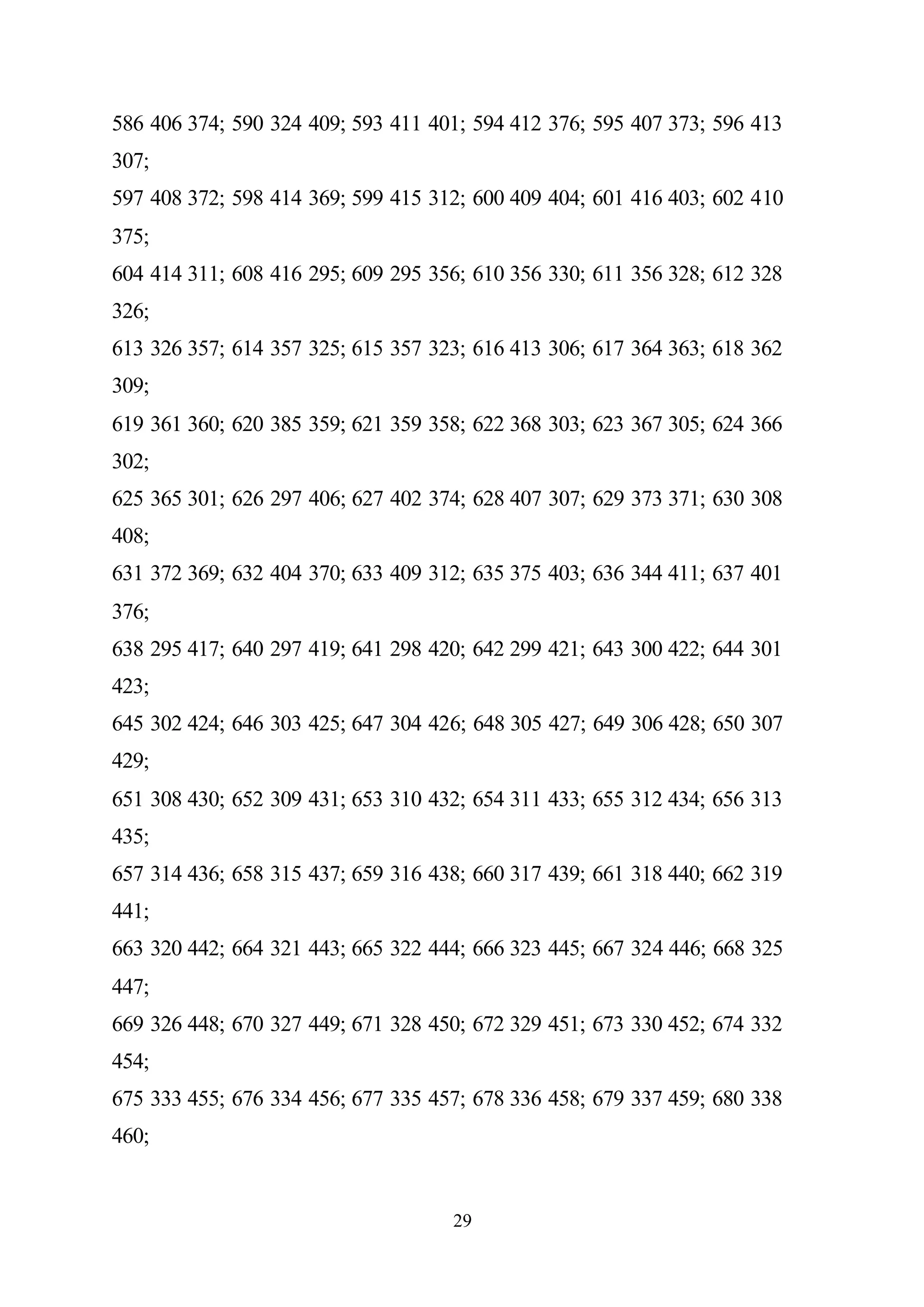29
586 406 374; 590 324 409; 593 411 401; 594 412 376; 595 407 373; 596 413
307;
597 408 372; 598 414 369; 599 415 312; 600 409 404; 601 416 403; 602 410
375;
604 414 311; 608 416 295; 609 295 356; 610 356 330; 611 356 328; 612 328
326;
613 326 357; 614 357 325; 615 357 323; 616 413 306; 617 364 363; 618 362
309;
619 361 360; 620 385 359; 621 359 358; 622 368 303; 623 367 305; 624 366
302;
625 365 301; 626 297 406; 627 402 374; 628 407 307; 629 373 371; 630 308
408;
631 372 369; 632 404 370; 633 409 312; 635 375 403; 636 344 411; 637 401
376;
638 295 417; 640 297 419; 641 298 420; 642 299 421; 643 300 422; 644 301
423;
645 302 424; 646 303 425; 647 304 426; 648 305 427; 649 306 428; 650 307
429;
651 308 430; 652 309 431; 653 310 432; 654 311 433; 655 312 434; 656 313
435;
657 314 436; 658 315 437; 659 316 438; 660 317 439; 661 318 440; 662 319
441;
663 320 442; 664 321 443; 665 322 444; 666 323 445; 667 324 446; 668 325
447;
669 326 448; 670 327 449; 671 328 450; 672 329 451; 673 330 452; 674 332
454;
675 333 455; 676 334 456; 677 335 457; 678 336 458; 679 337 459; 680 338
460;
 