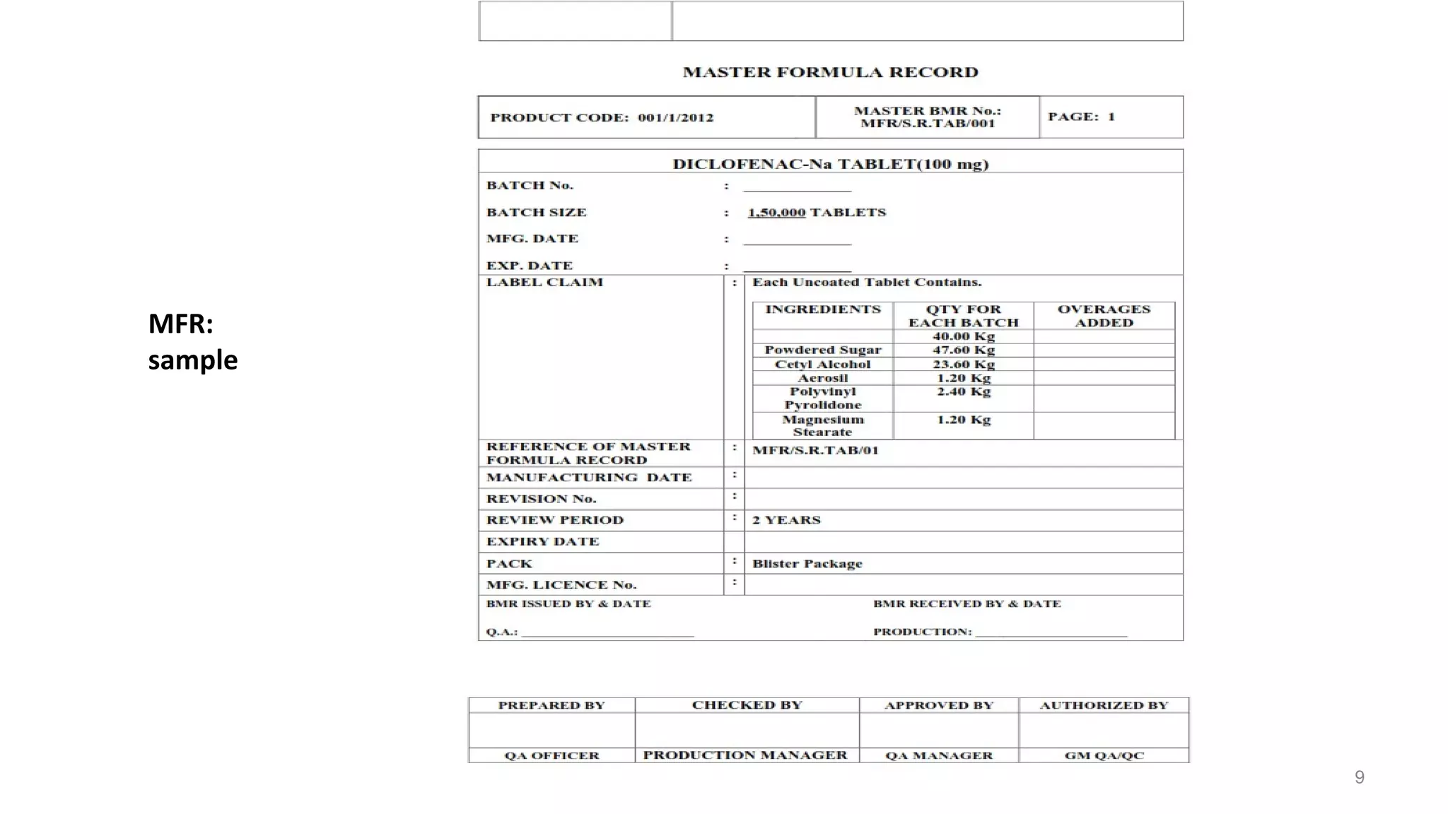 master formula record | PPT