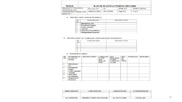 master formula record