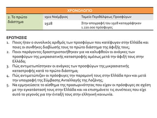 ΠΗΓΗ 3
Η Πηνελόπη Δέλτα οργανώνει αποστολές τροφών και ρουχισμού για τους πρόσφυγες στη
Μυτιλήνη
Ξαπέστειλα το φούρναρη και πήγα ίσια στο Y.M.C.A.1 που ήξερα που μάζευε χρήματα για
βοηθήματα. Βρήκα το διευθυντή, έναν ως εκεί πάνω, προστυχούτσικο άνθρωπο, που με δέχθηκε
με καλόβουλο χαμόγελο. Του είπα πως θέλω στην προκυμαία ν’ ανοίξω μαγειριό, οπωσδήποτε
στεγασμένο, να δίνω σούπα και ψωμί σ’ όσους φθάνουν πεινασμένοι.
- «Εμείς να σας δώσουμε και σκηνές και καζάνια και φουφούδες και ό,τι θέλετε», μου είπε
προθυμότατος. «Σας τα στήνομε και από σήμερα το απόγεμα. Θέλαμε να το κάνομε και μεις. Μα
χρειάζεται άδεια. Και δε μας τη δίνουν. Αν την πάρετε, αρχίζομε αμέσως».
- «Από ποιον εξαρτάται;» Μου έδωσε όλες τις οδηγίες και πήγα στο υπουργείο.
Με παρέπεμψαν στον αρμόδιο τμηματάρχη που με δέχθηκε αμέσως. Ήταν μεγαλόσωμος,
μπατάλικος, προστυχούλης, με μαύρο μουστάκι και πομαδιασμένα μαλλιά, μα πρόσχαρος,
πρόθυμος, γεμάτος καλή θέληση. Με δέχθηκε καθιστός και μου πρόσφερε μια καρέγλα.
Του είπα το όνομά μου. «Κόρη Μπενάκη νομίζω;» -«Μάλιστα», και του εξέθεσα την υπόθεση.
«Θέλω ν’ ανοίξω συσσίτιο για τους πεινασμένους. Δε ζητώ ούτε χρήματα ούτε εγκατάσταση. Τα
έχω όλα. Ζητώ μόνο μια γραπτή άδεια για ν’ αρχίσω σήμερα και να μην εμποδίσει ο αστυνόμος τη
δουλειά μου». Και του διηγήθηκα την αποτυχία μου με τα ψωμιά του σταθμού.
Είχε σταυρώσει τα χέρια του στο στομάχι του και με άκουε μ’ ένα χαμόγελο που μαρτυρούσε
κάποια στεναχώρια.
- «Λυπούμαι, κυρία Δέλτα», μου είπε σαν τελείωσα. «Μα δεν μπορώ να σας δώσω άδεια».
- «Γιατί;»
- «Επειδή… Με συγχωρείτε, παρακαλώ μη με παρεξηγήσετε…»
- «Αυτοί οι άνθρωποι φθάνουν πεινασμένοι, δεν έφαγαν από τη Σμύρνη, είναι γυμνοί, δεν έχουν
πεντάρα!»
 