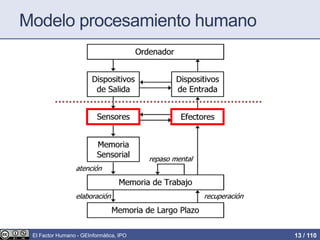 Modelo procesamiento humano
El Factor Humano - GEInformàtica, IPO 13 / 110
 