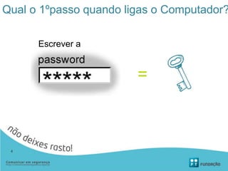 Qual o 1ºpasso quando ligas o Computador?
Escrever a
4
=
 