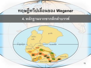 ทฤษฎีทวีปเลื่อนของ Wegener
15
4. หลักฐานจากซากดึกดาบรรพ์
 