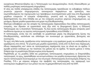 οικογένειας Μποσταντζόγλου και η Ταπητουργία των Δουρμούσογλου. Αυτές πλαισιώθηκαν με
πολλές μικρότερες ταπητουργικές επιχειρήσεις.
Ο νέος και πολλά υποσχόμενος κλάδος της ταπητουργίας προσήλκυσε το ενδιαφέρον πολλών
γνωστών γηγενών επιχειρηματιών, οικονομικών παραγόντων και τραπεζών, που
εκμεταλλευόμενοι την τεχνογνωσία των προσφύγων συνεταιρίστηκαν μαζί τους στη δημιουργία
μεγάλων εταιρειών. Η εταιρεία «Σπάρταλης», γνωστή από τη Σμύρνη, συνέχισε τις
δραστηριότητές της στην Ελλάδα και με την ενίσχυση γνωστών γηγενών επιχειρηματιών, ως
μετόχων, ίδρυσε μεγάλο εργοστάσιο στο χώρο της Ελευθερούπολης.
Ιδιαίτερο ενδιαφέρον για την ιστορία της ταπητουργίας παρουσιάζουν δυο άλλες ταπητουργικές
εταιρείες, που ίδρυσαν τα εργοστάσιά τους έξω από τη βιομηχανική ζώνη: η Ελληνική
Ταπητουργία και η Ανατολική Ταπητουργία. Τις δυο αυτές ταπητουργίες θεωρώ ιστορικές γιατί
συνδέονται άμεσα με τις πρώτες ταπητουργικές προσπάθειες στην Ελλάδα. (…)
Η ταπητουργία, εκτός του ότι κατέλαβε το μεγαλύτερο μέρος της βιομηχανικής ζώνης της
Ελευθερούπολης, κατέκλυσε και ολόκληρο τον συνοικισμό με εργοστάσια, βιοτεχνίες και
οικοτεχνίες.
Το 1927, στη Νέα Ιωνία, εργάζονταν στην ταπητουργία 1.223 εργάτριες χωρίς να υπολογίζονται οι
εργαζόμενες στα σπίτια. Τα γνωστά μας μεγάλα εργοστάσια, εκτός από τη δική τους παραγωγή,
έδιναν παραγγελίες κατ’ οίκον σε ταπητεργάτριες παρέχοντάς τους τα υλικά και τα σχέδια. Η
αμοιβή γινόταν ανάλογα με την ποιότητα του χαλιού και τα σχέδια. Τα πρώτα χρόνια ο τύπος
Σπάρτα είχε τη μεγαλύτερη ζήτηση κυρίως στην Αμερική.
Παράλληλα με τις μεγάλες αλλά και μικρότερες ταπητουργικές επιχειρήσεις οι Σπαρταλήδες
ταπητουργοί, το 1924, προσπάθησαν να αντιμετωπίσουν τον μεγάλο συναγωνισμό, ιδρύοντας τον
πρώτο ταπητουργικό Συνεταιρισμό με την επωνυμία «Ταπητουργικός Συνεταιρισμός Σπάρτης της
Πισιδίας, Π.Ε.» με κύριους στόχους την προβολή της ταπητουργίας, την προαγωγή των
οικονομικών συμφερόντων των μελών του και τη χρηματοδότησή τους από την ΕΑΠ.
 