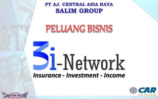 PT AJ Central Asia Raya terdaftar dan diawasi oleh OJK
Unit LinkINVESTMENT INSURANCE
UP
UP
Asuransi Jiwa Berjangka
X
+ Investasi
Investasi +
- Meninggal :
- Habis Kontrak :
 OBLIGASI
 SAHAM
 PASAR UANG
Manfaat Produk
REKSADANA
MANFAAT
 