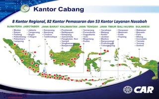 KANTOR CABANG
8 Kantor Regional, 82 Kantor Pemasaran dan 53 Kantor Layanan Nasabah
PT AJ Central Asia Raya terdaftar dan diawasi oleh OJK
 