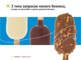 3 типа запросов малого бизнеса,
исходя из масштабов и уровня развития бизнеса
ПРОДЭКСПО2016
 