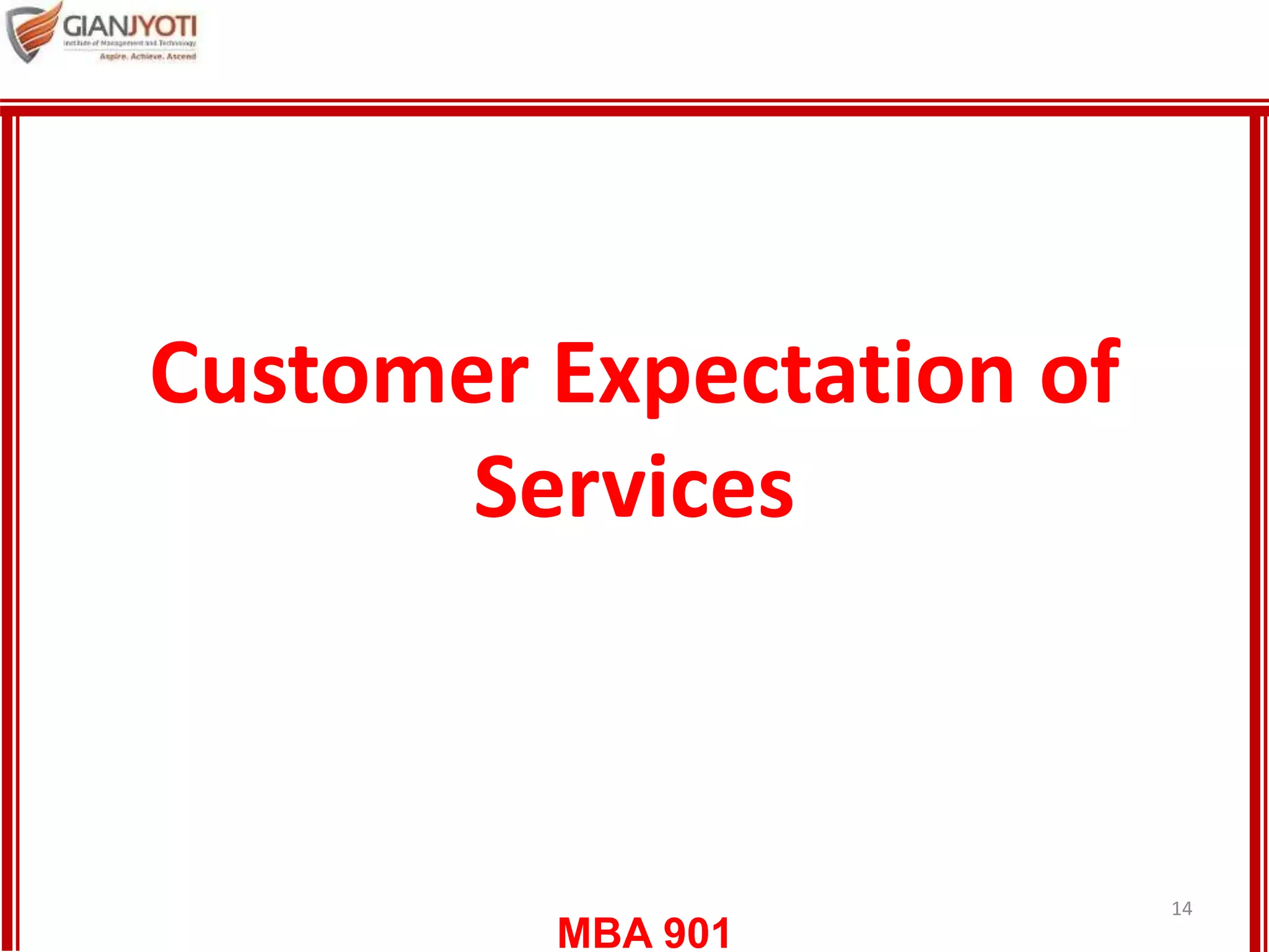 MBA 901
Customer Expectation of
Services
14
 