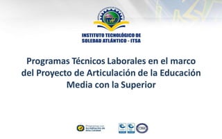 Programas Técnicos Laborales en el marco
del Proyecto de Articulación de la Educación
Media con la Superior
 