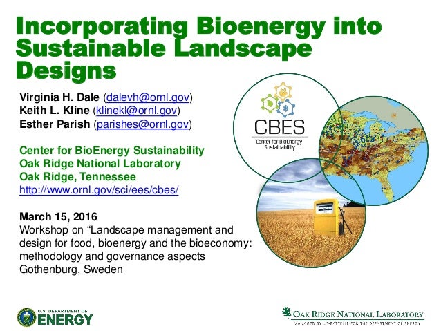 Virginia Dale - Incorporating Bioenergy Into Sustainable Landscape De… Incorporating Bioenergy into Sustainable Landscape Designs Virginia H. Dale (dalevh@ornl.gov ... - Virginia Dale - Incorporating Bioenergy Into Sustainable Landscape De…