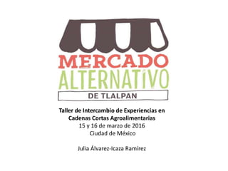 Taller de Intercambio de Experiencias en
Cadenas Cortas Agroalimentarias
15 y 16 de marzo de 2016
Ciudad de México
Julia Álvarez-Icaza Ramírez
 