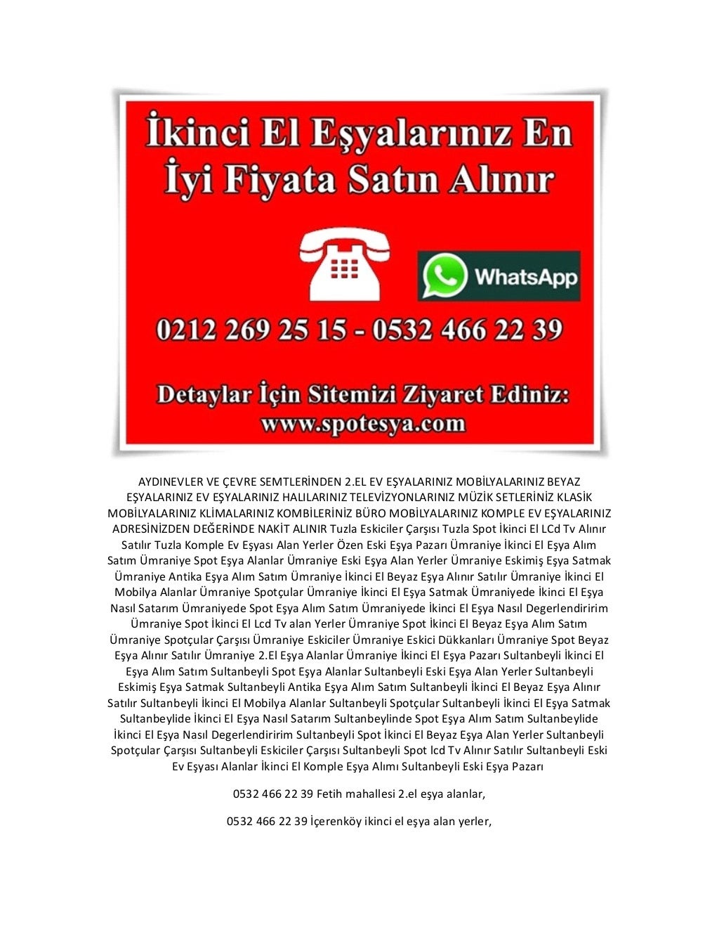 Sultanbeyli İkinci El Mobilya Alanlar Sultanbeyli