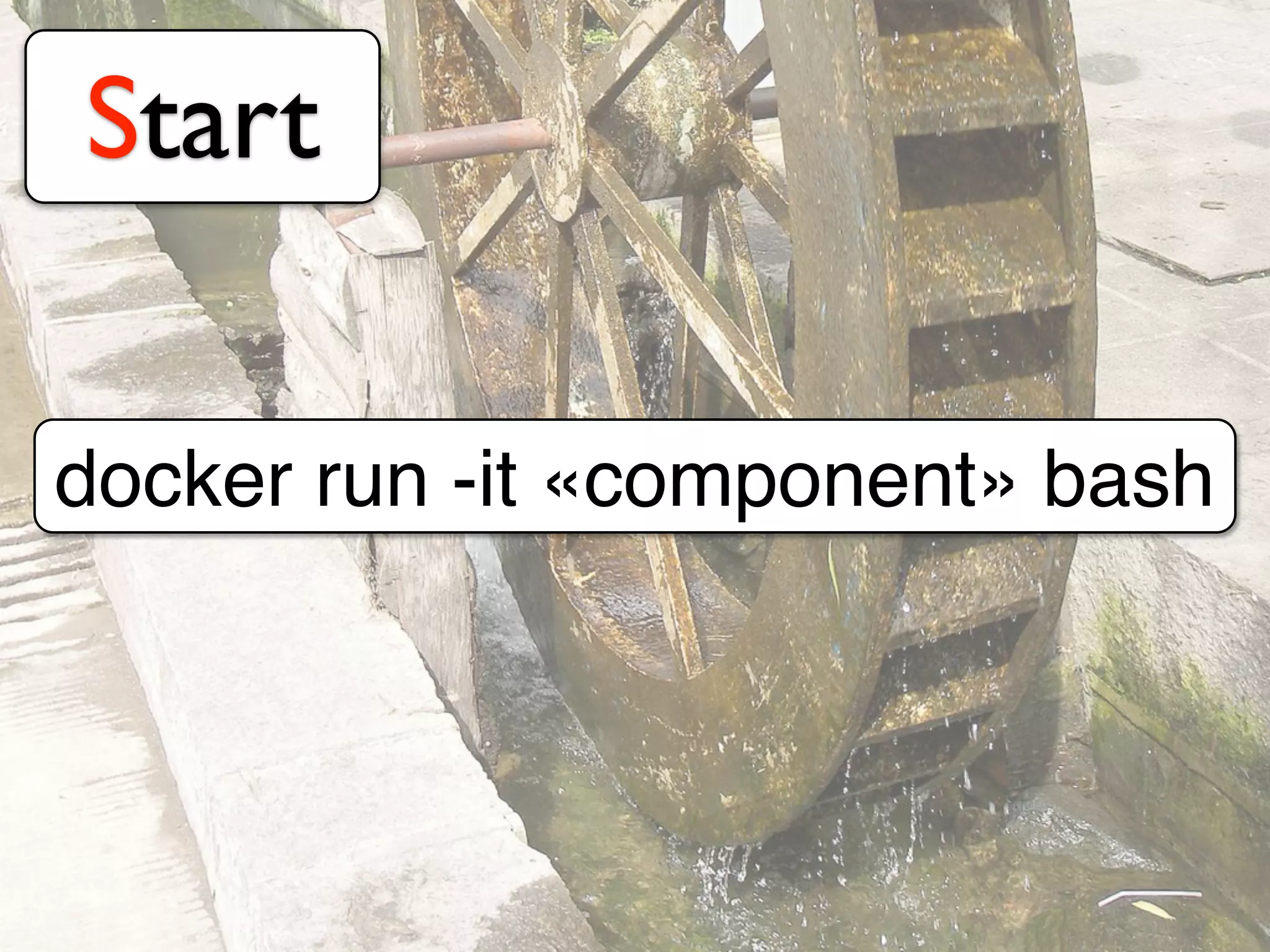 Start
docker run -it «component» bash
 