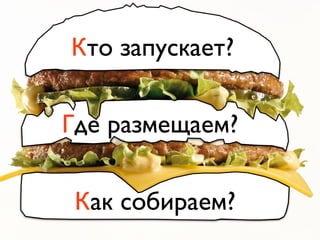 Где размещаем?
Кто запускает?
Как собираем?
 