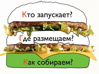 Где размещаем?
Кто запускает?
Как собираем?
 
