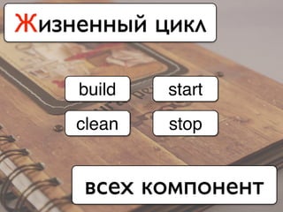 build
clean
start
stop
Жизненный цикл
всех компонент
 