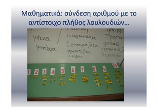 Μαθηματικά: σύνδεση αριθμού με το
αντίστοιχο πλήθος λουλουδιών…
 