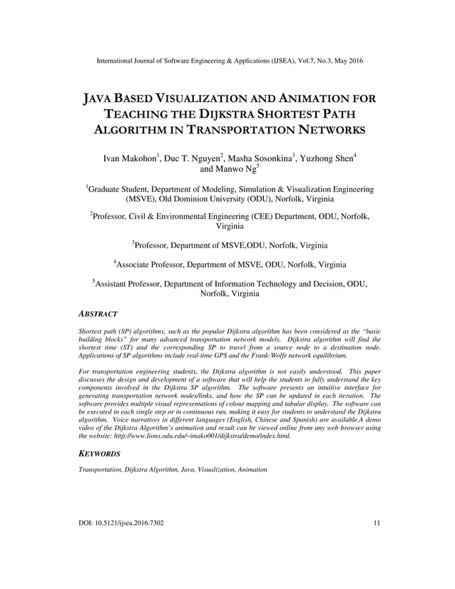 JAVA BASED VISUALIZATION AND ANIMATION FOR TEACHING THE DIJKSTRA ...