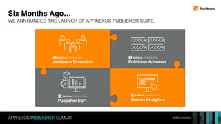 #ANEventsWeek
Six Months Ago…
WE ANNOUNCED THE LAUNCH OF APPNEXUS PUBLISHER SUITE.